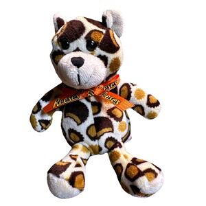 Reeses Peanut Butter Cups Plush Bear Stuffed Animal Orange Ribbon Chocolate  Toy